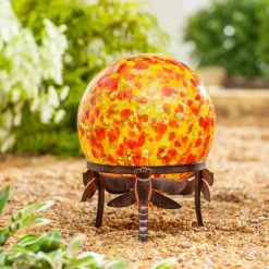 Plow & Hearth Gazing Balls>Orange and Yellow Glass Gazing Ball, 10"