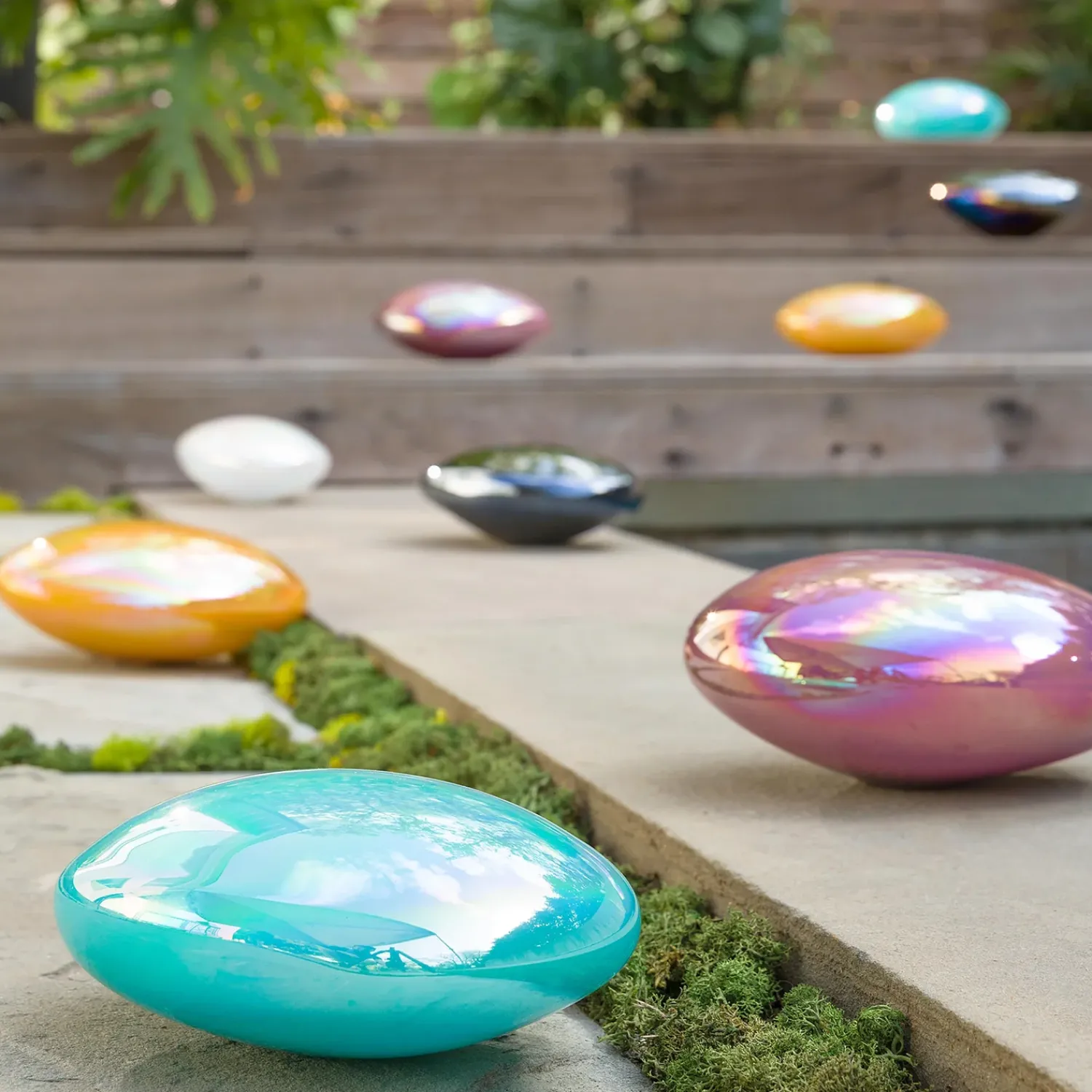 Plow & Hearth Decorative Accents>Organic Shaped Iridescent Glass Stones, Set of 3, Yellow