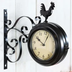 Plow & Hearth Wall Art>Outdoor Rooster Clock and Thermometer