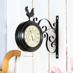 Plow & Hearth Wall Art>Outdoor Rooster Clock and Thermometer