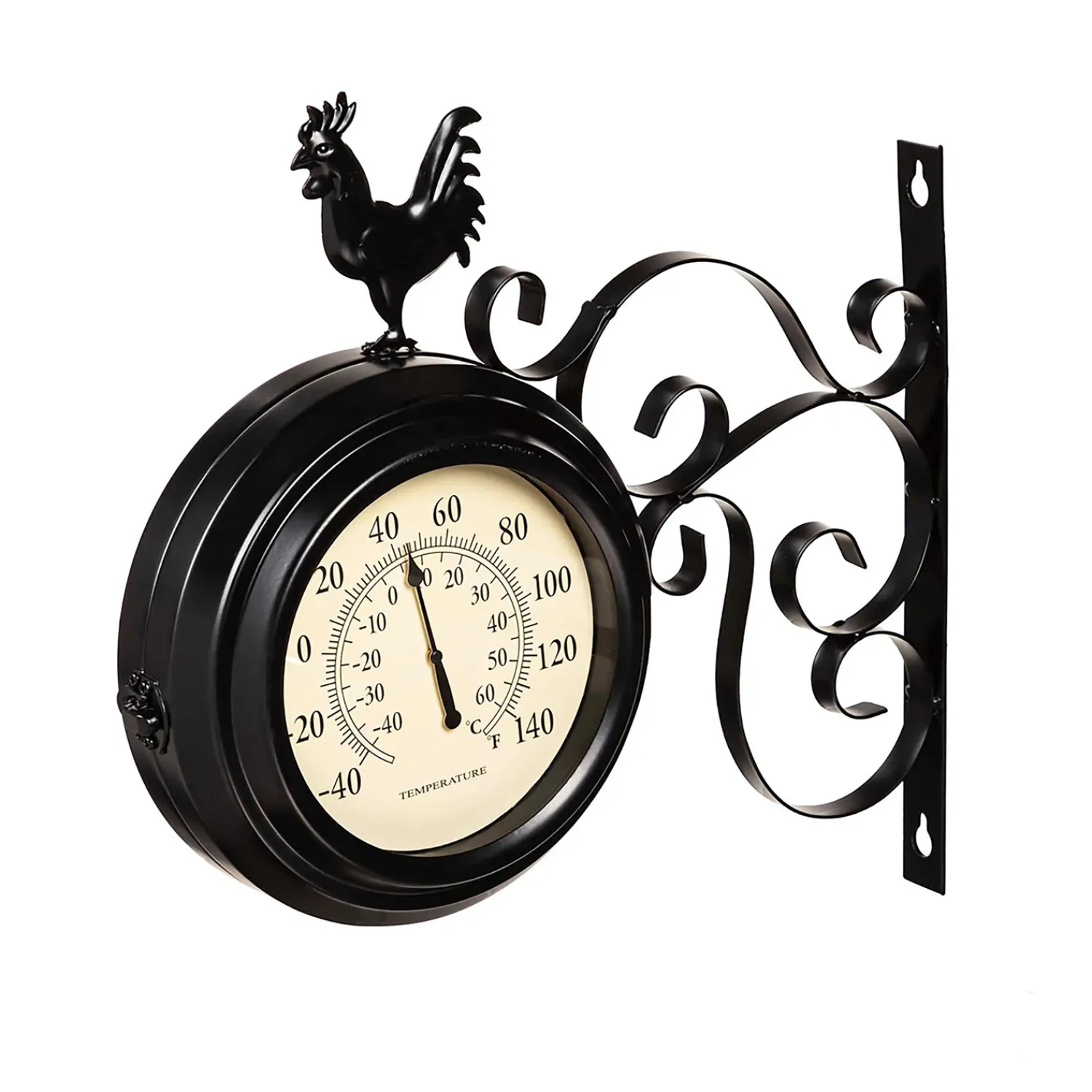 Plow & Hearth Wall Art>Outdoor Rooster Clock and Thermometer