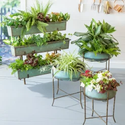 Plow & Hearth Planters & Plant Stands>Oversize Verdigris Planter on Stand, Set of 3