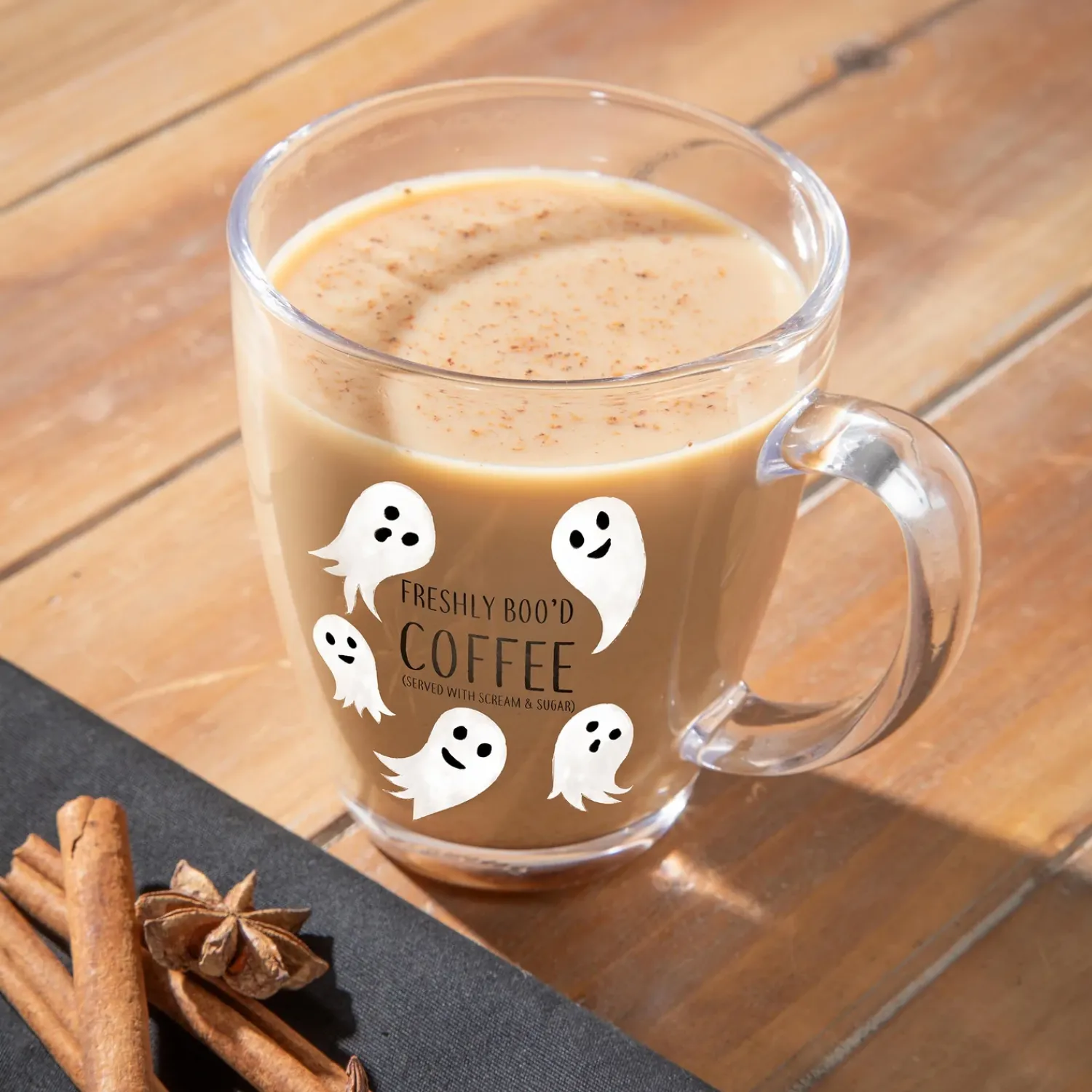 Plow & Hearth Coffee & Tea Cups>17oz Glass Coffee Cup w/ Gift Box, Freshly Boo'd Coffee