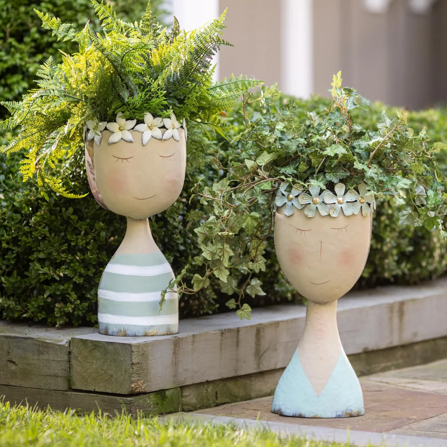 Plow & Hearth Planters & Plant Stands>Pastel Head Planter, Striped