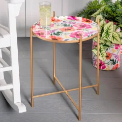 Plow & Hearth Accent Tables|Outdoor Side Tables>Pastels of Nature Printed Pink Metal Side table