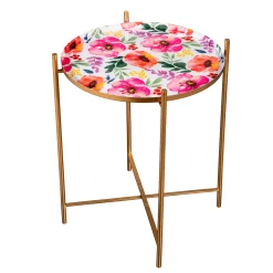 Plow & Hearth Accent Tables|Outdoor Side Tables>Pastels of Nature Printed Pink Metal Side table