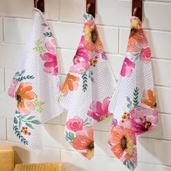 Plow & Hearth Kitchen Linens>Pastels of Nature Quick Dry Dish Cloth, Set of 3, 10" x 10"
