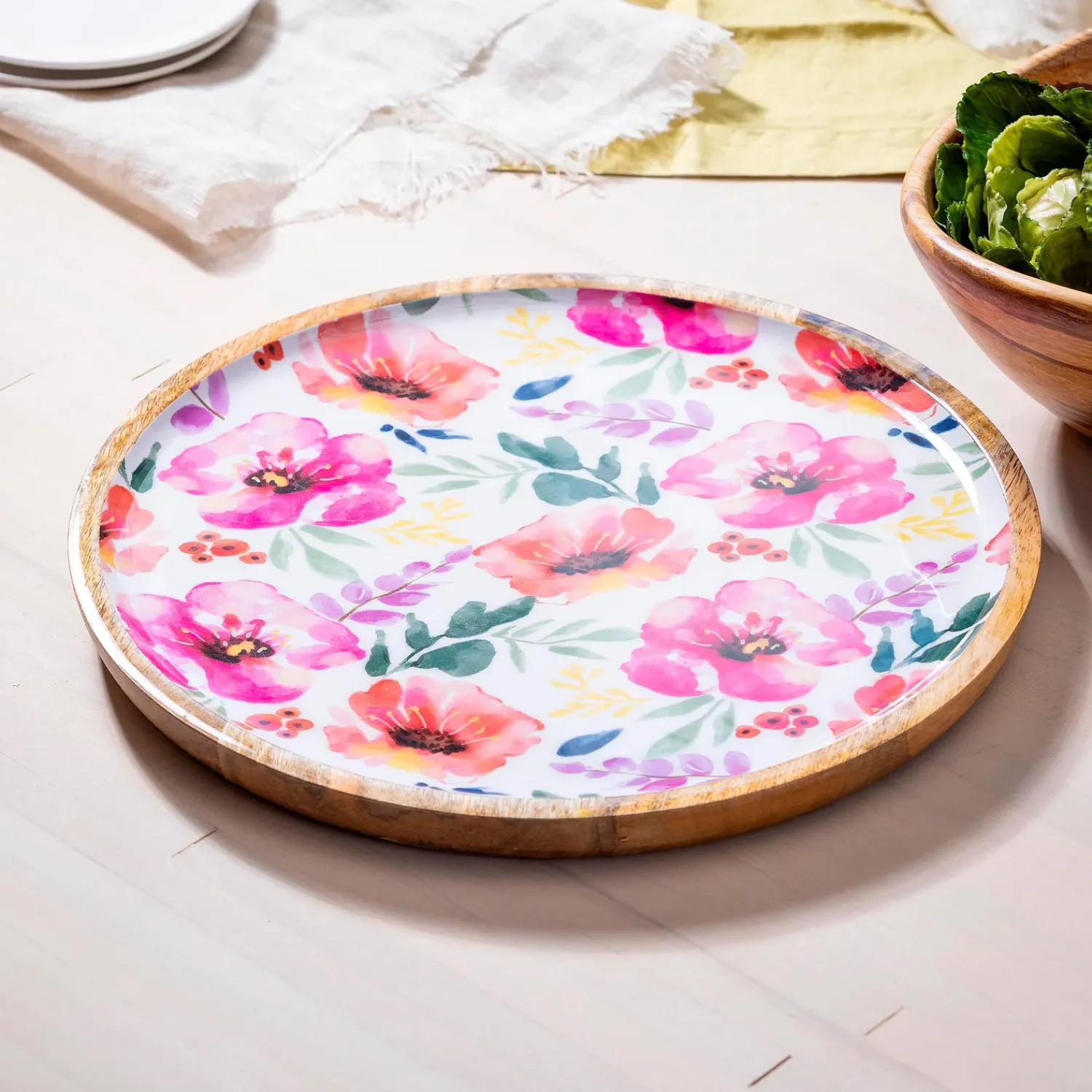 Plow & Hearth Plates & Platters>Pastels of Nature Round Wood Platter, 13.75"L