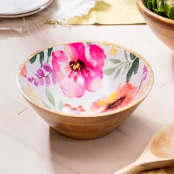 Plow & Hearth Plates & Platters|Serveware>Pastels of Nature Wood Bowl, 7.75"L