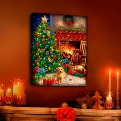 Plow & Hearth Wall Art>Personalized Illuminated Cozy Christmas Wall Art Canvas