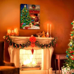 Plow & Hearth Wall Art>Personalized Illuminated Cozy Christmas Wall Art Canvas