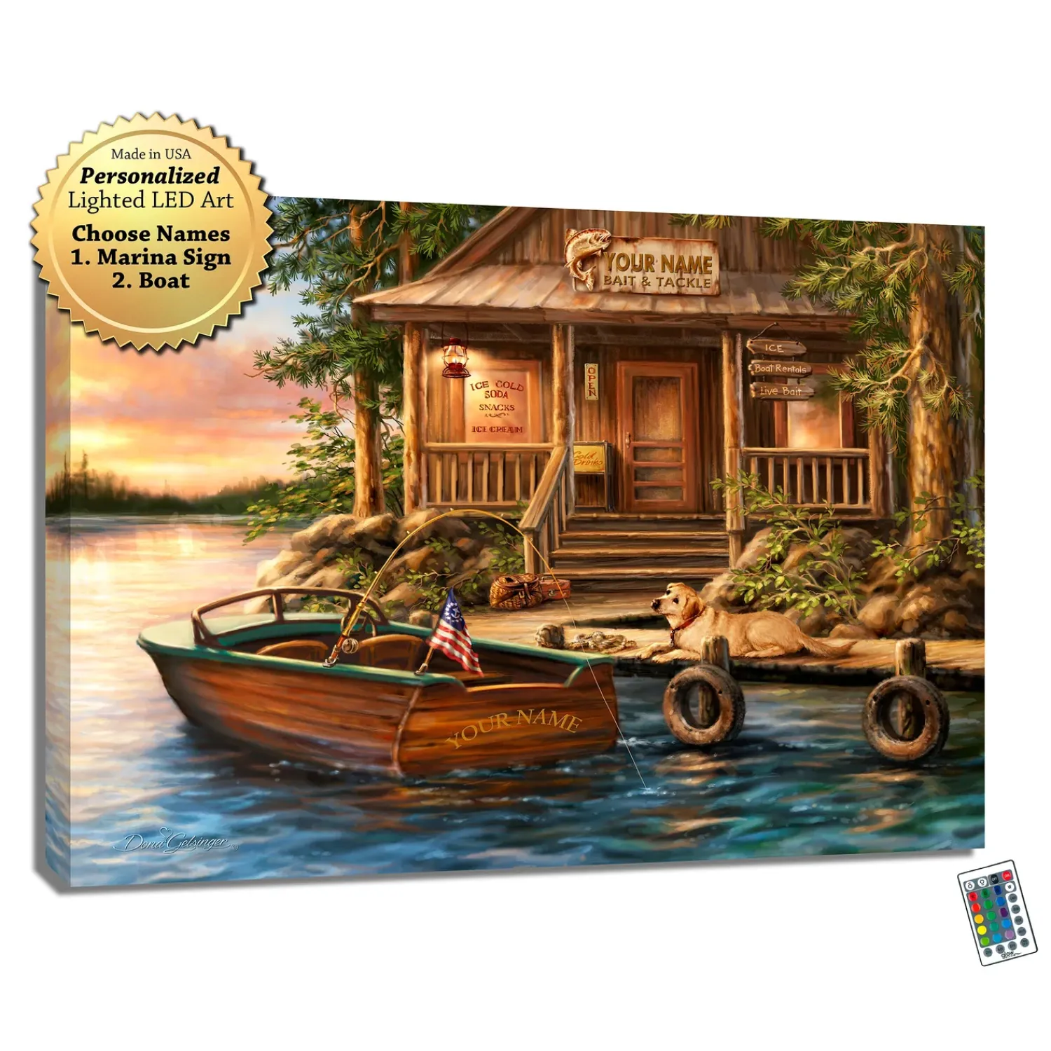 Plow & Hearth Wall Art|Lighted Accents>Personalized Illuminated Marina Wall Art Canvas