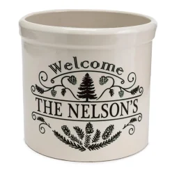Plow & Hearth Planters & Plant Stands>Personalized Pine Welcome Stoneware Crock