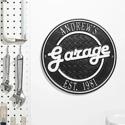 Plow & Hearth Address Signs & Wall Plaques>Personalized Round Retro Garage Sign In Cast Aluminum