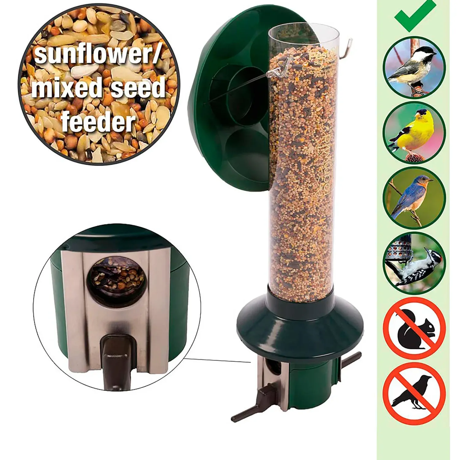Plow & Hearth Bird Feeders>PestOff Sunflower Mixed Seed Pest Proof Bird Feeder