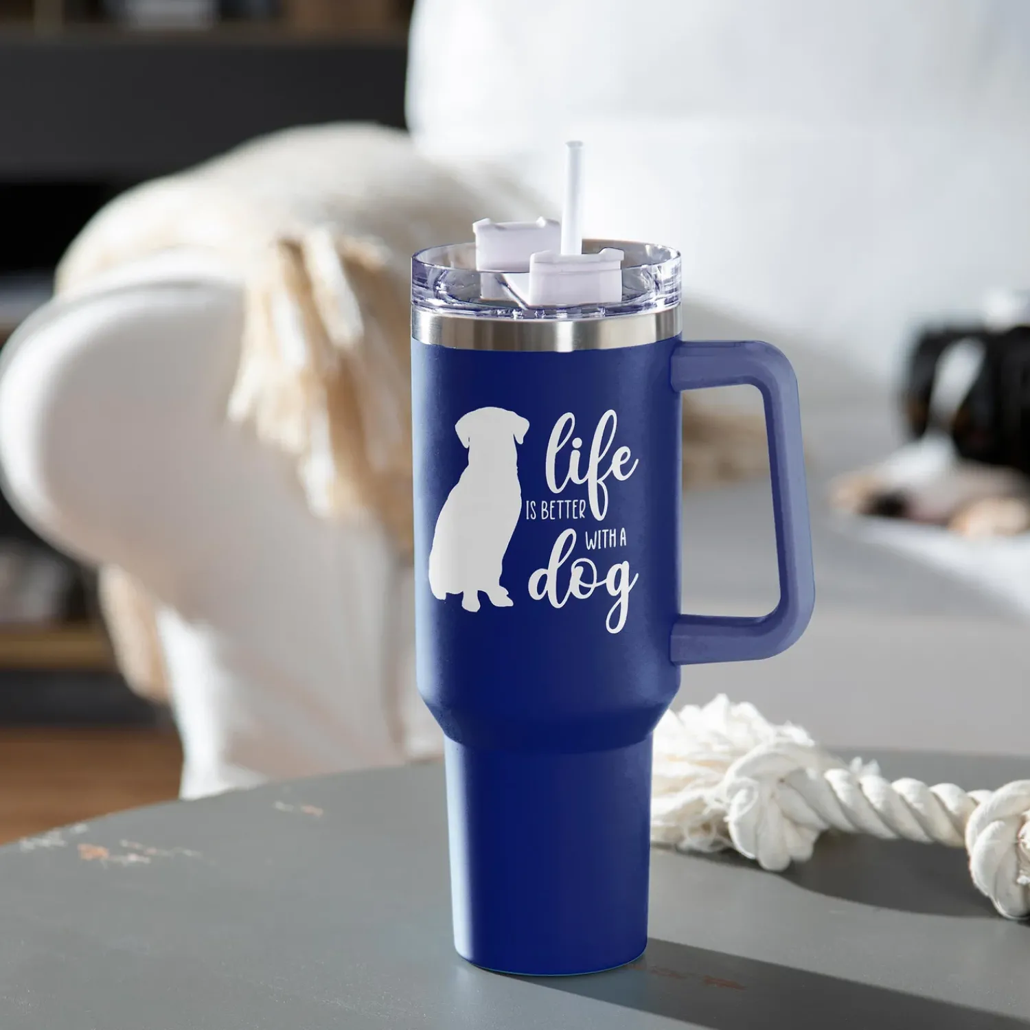 Plow & Hearth Travel Cups>Pet Tumbler Stainless-Steel Canyon Cup w/ Straw, Life Is Better With A Dog, 40oz, Gift Box