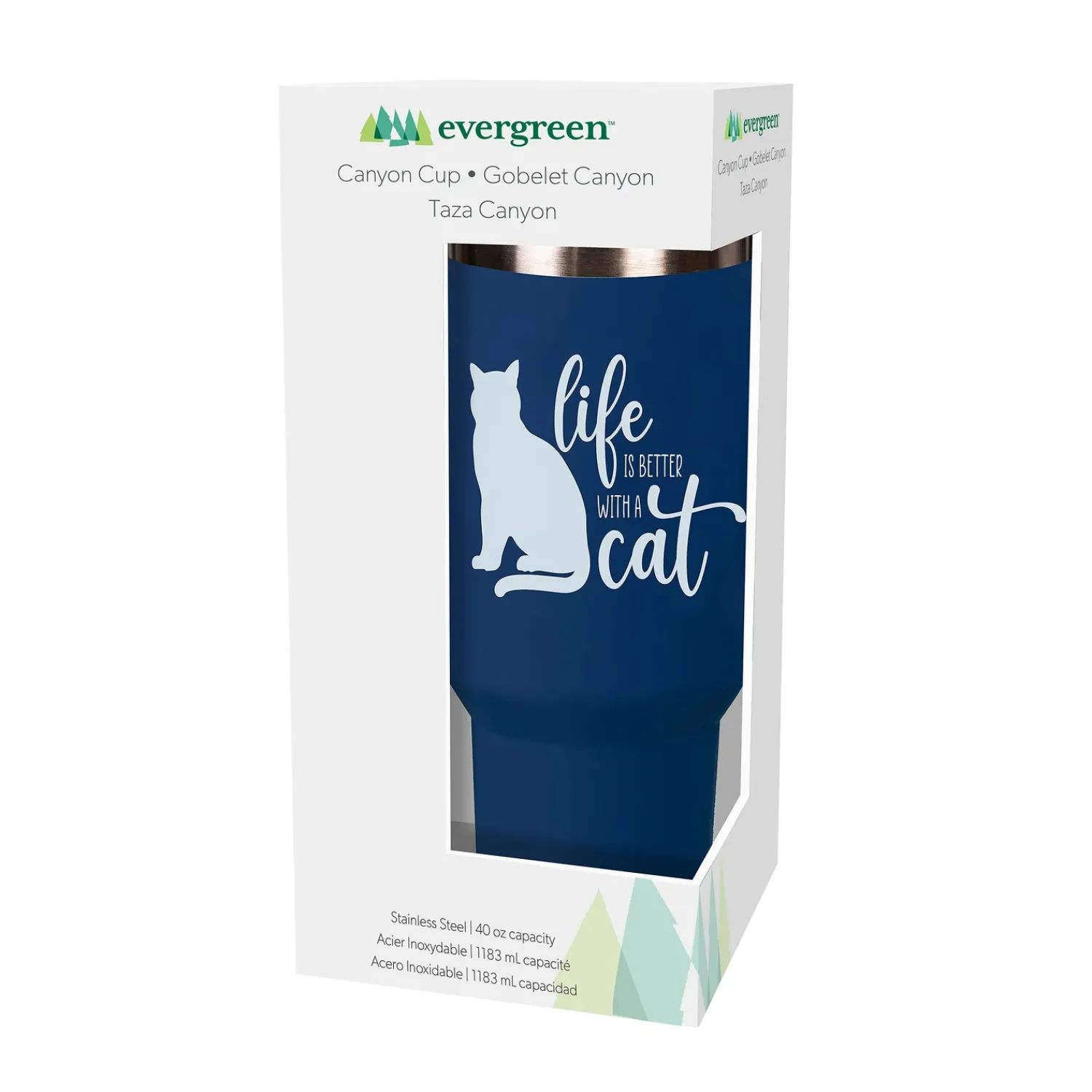 Plow & Hearth Travel Cups>Pet Tumbler Stainless-Steel Canyon Cup w/ Straw, Life Is Better With A Cat, 40oz, Gift Box