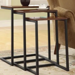 Plow & Hearth Accent Tables>3-Piece Industrial Style Rectangular Metal and Wood Nesting Tables