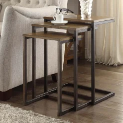 Plow & Hearth Accent Tables>3-Piece Industrial Style Rectangular Metal and Wood Nesting Tables