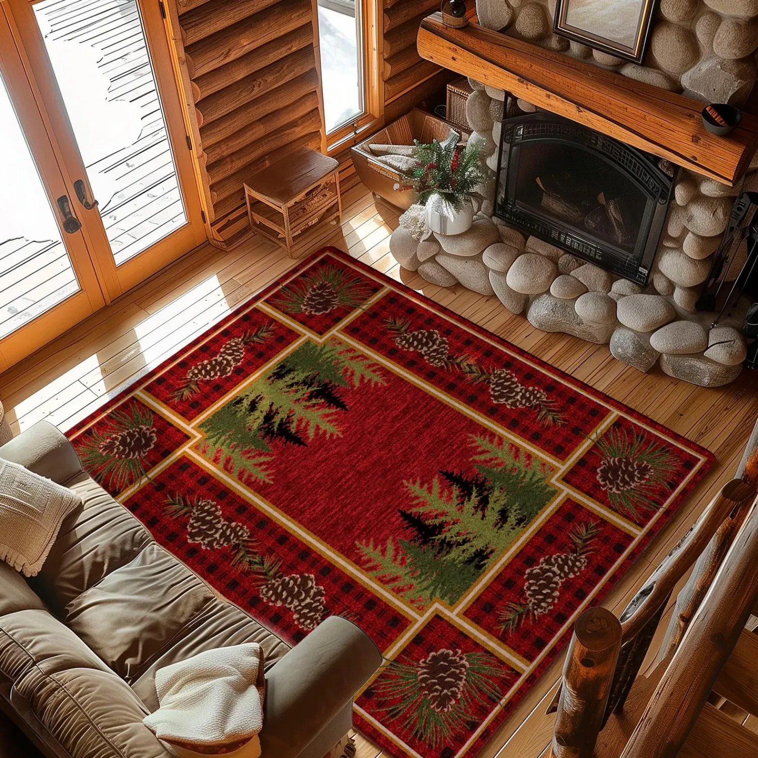 Plow & Hearth Area Rugs>Pine Cone Valley Plaid Rug, 4' x 5'