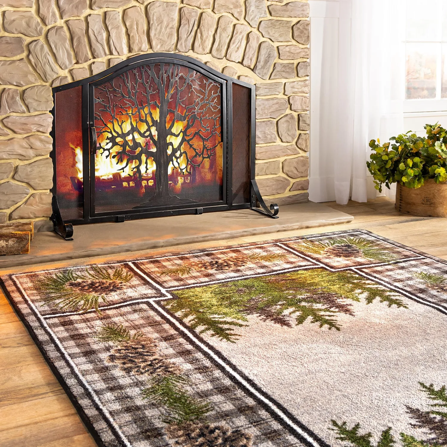 Plow & Hearth Area Rugs>Pine Cone Valley Plaid Rug, 5'4" x 7'8"