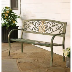 Plow & Hearth Outdoor Benches>Pineapple Metal Garden Bench - Verdigris