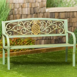 Plow & Hearth Outdoor Benches>Pineapple Metal Garden Bench - Verdigris