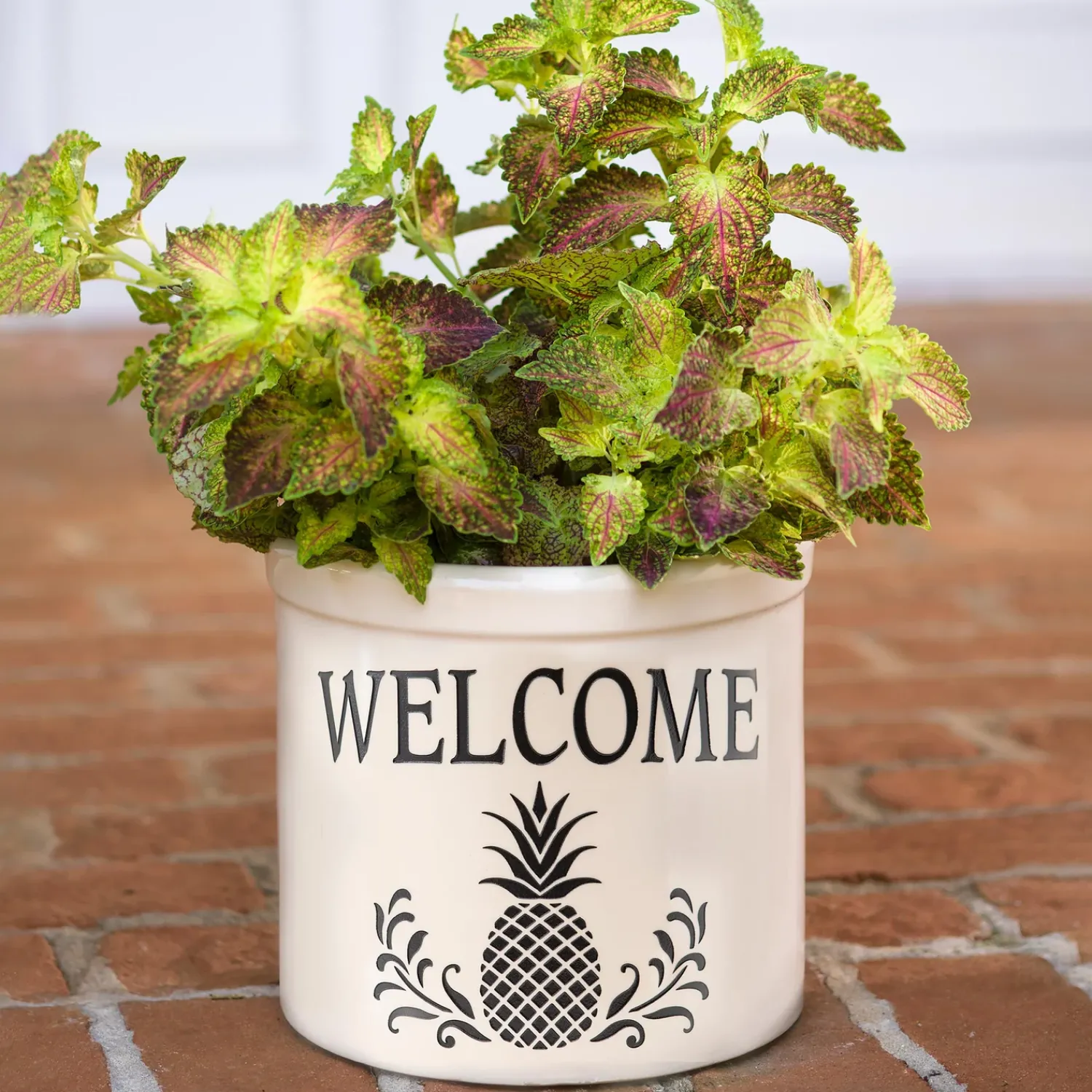 Plow & Hearth Planters & Plant Stands>Pineapple Welcome Stoneware Crock