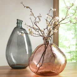 Plow & Hearth Planters & Vases>Pink and Gray Recycled Glass Balloon Vases, Set of 2 Pink/Gray
