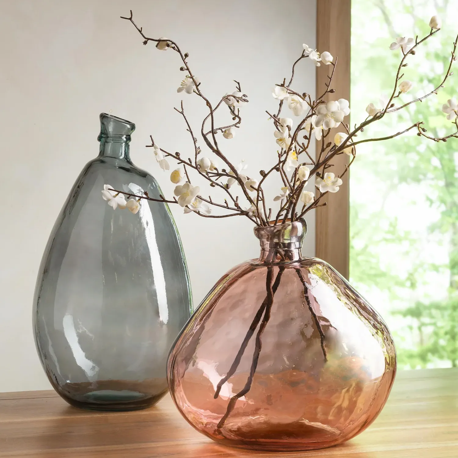 Plow & Hearth Planters & Vases>Pink and Gray Recycled Glass Balloon Vases, Set of 2 Pink/Gray