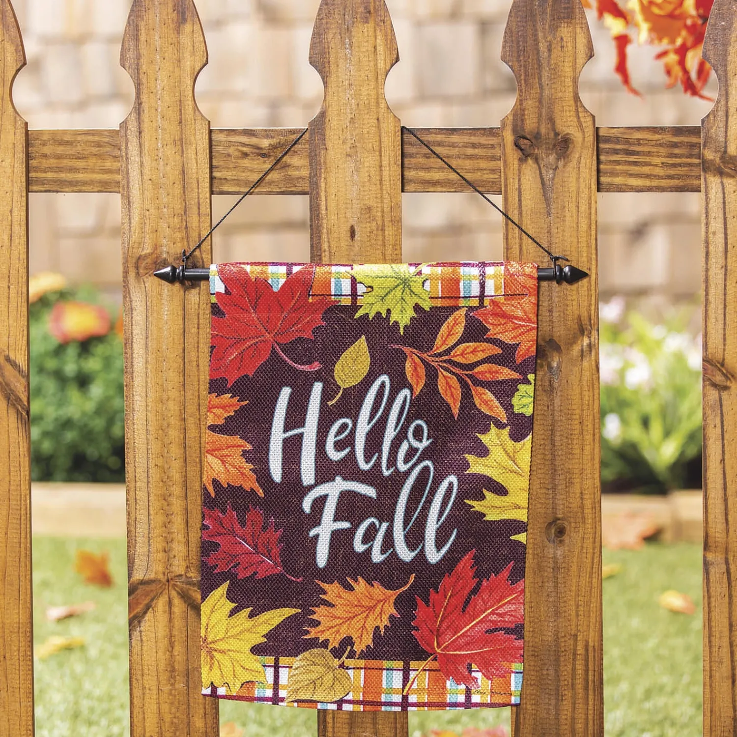 Plow & Hearth Garden Flags>Plaid Hello Fall Garden Textured Suede