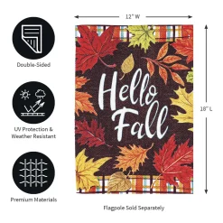 Plow & Hearth Garden Flags>Plaid Hello Fall Garden Textured Suede