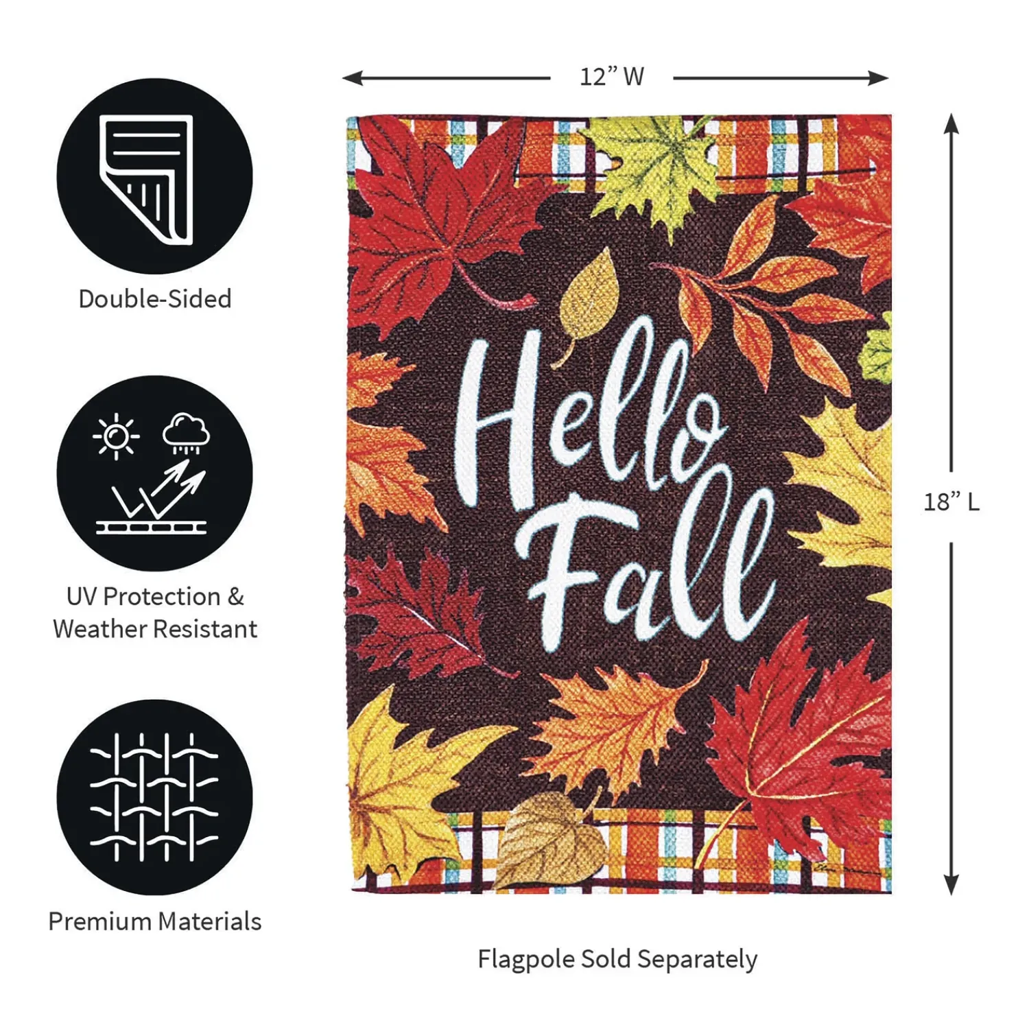 Plow & Hearth Garden Flags>Plaid Hello Fall Garden Textured Suede