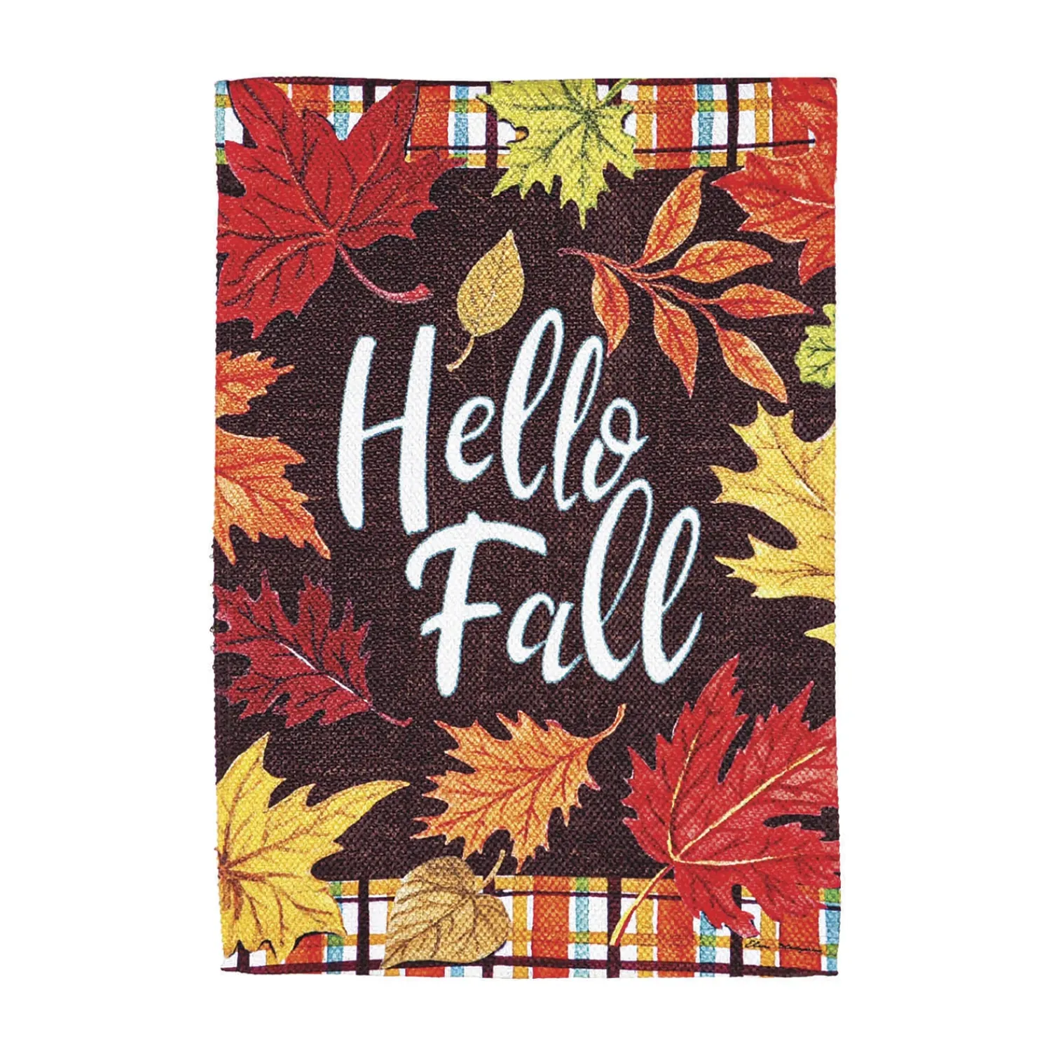 Plow & Hearth Garden Flags>Plaid Hello Fall Garden Textured Suede