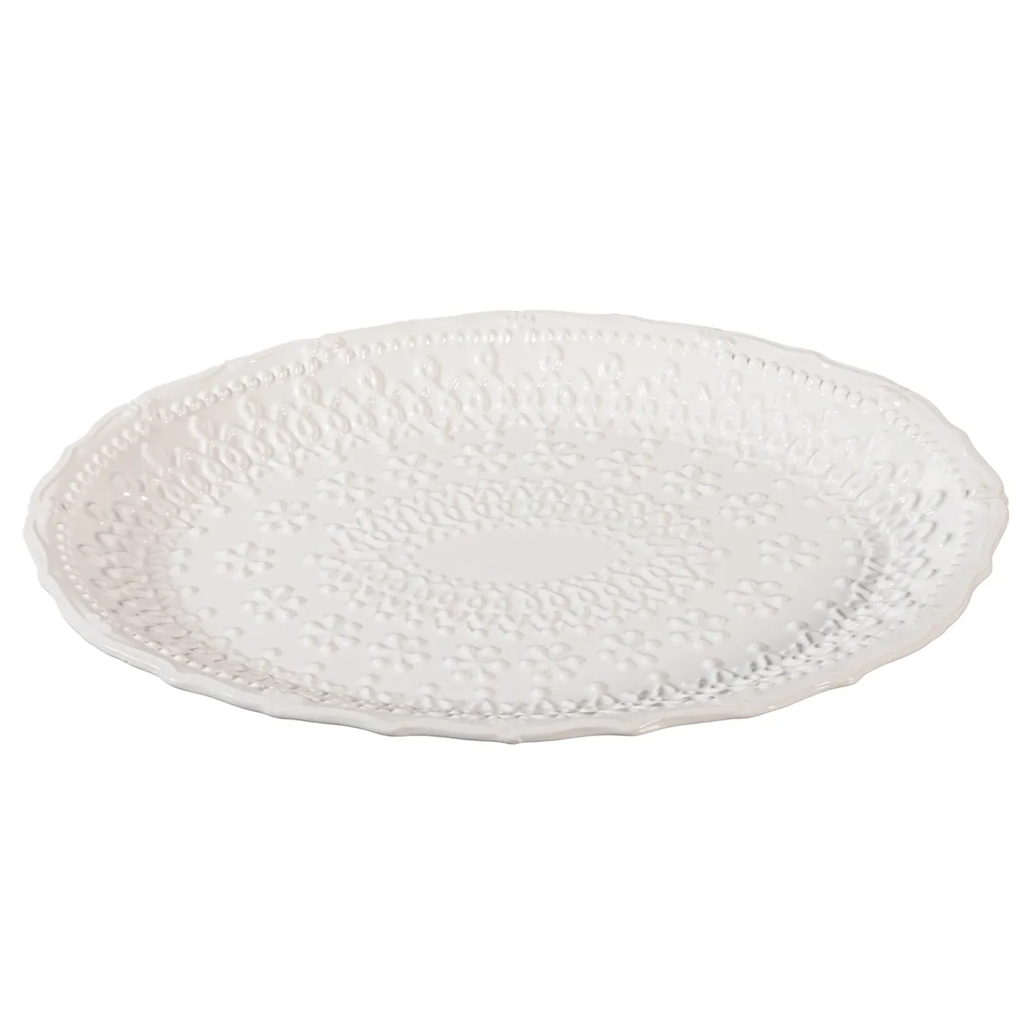Plow & Hearth Plates & Platters>Platter Embossed Ceramic Serving Platter, 14"L x 9"W
