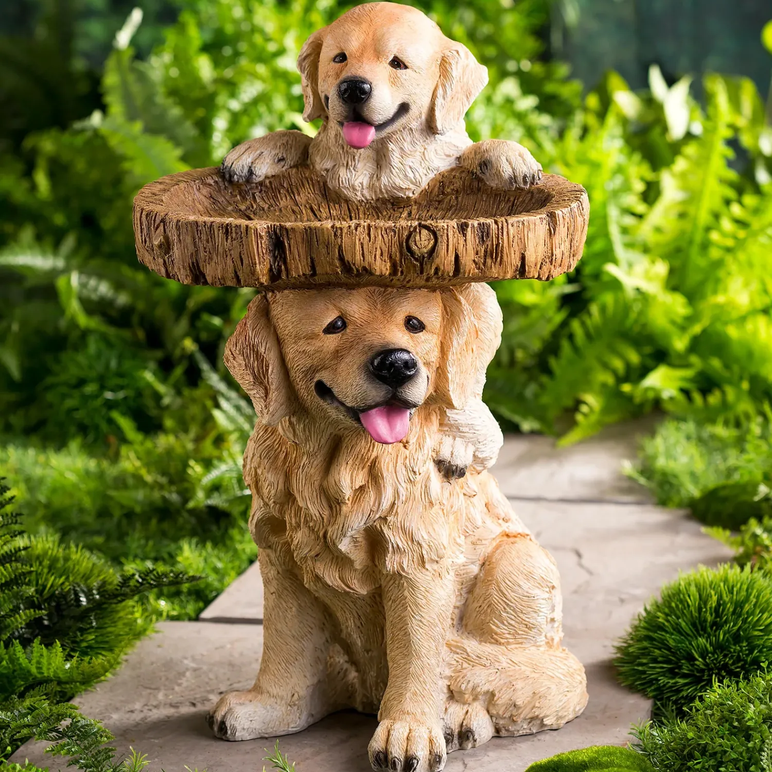 Plow & Hearth Birdbaths>Playful Puppies Birdbath