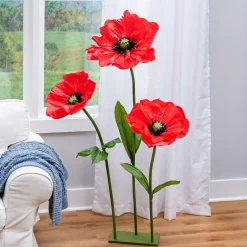 Plow & Hearth Decorative Accents|Faux Flowers & Plants>Poppy Flower Paper Artificial Décor, 56"H