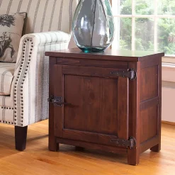 Plow & Hearth Accent Tables>Portland Ice Box Wood Storage Side Table with Replica Hardware Walnut