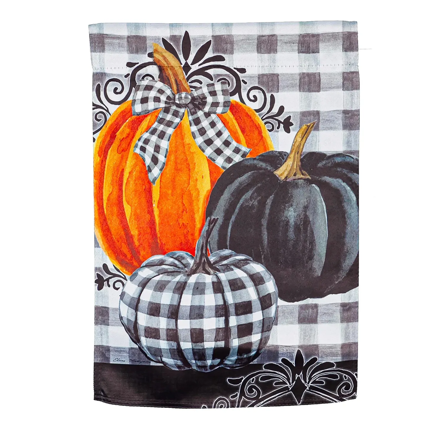 Plow & Hearth Garden Flags>Pumpkin Check Suede Garden Flag