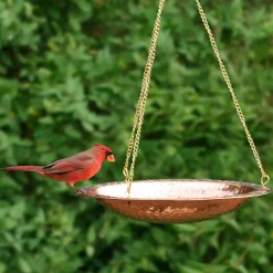 Plow & Hearth Birdbaths>Pure Copper Hanging Birdbath on 17" Long Brass Chain with Hook