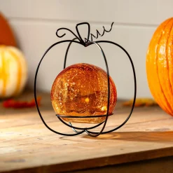 Plow & Hearth Gazing Balls>6" Art Glass Gazing Ball with Stand, Pumpkin