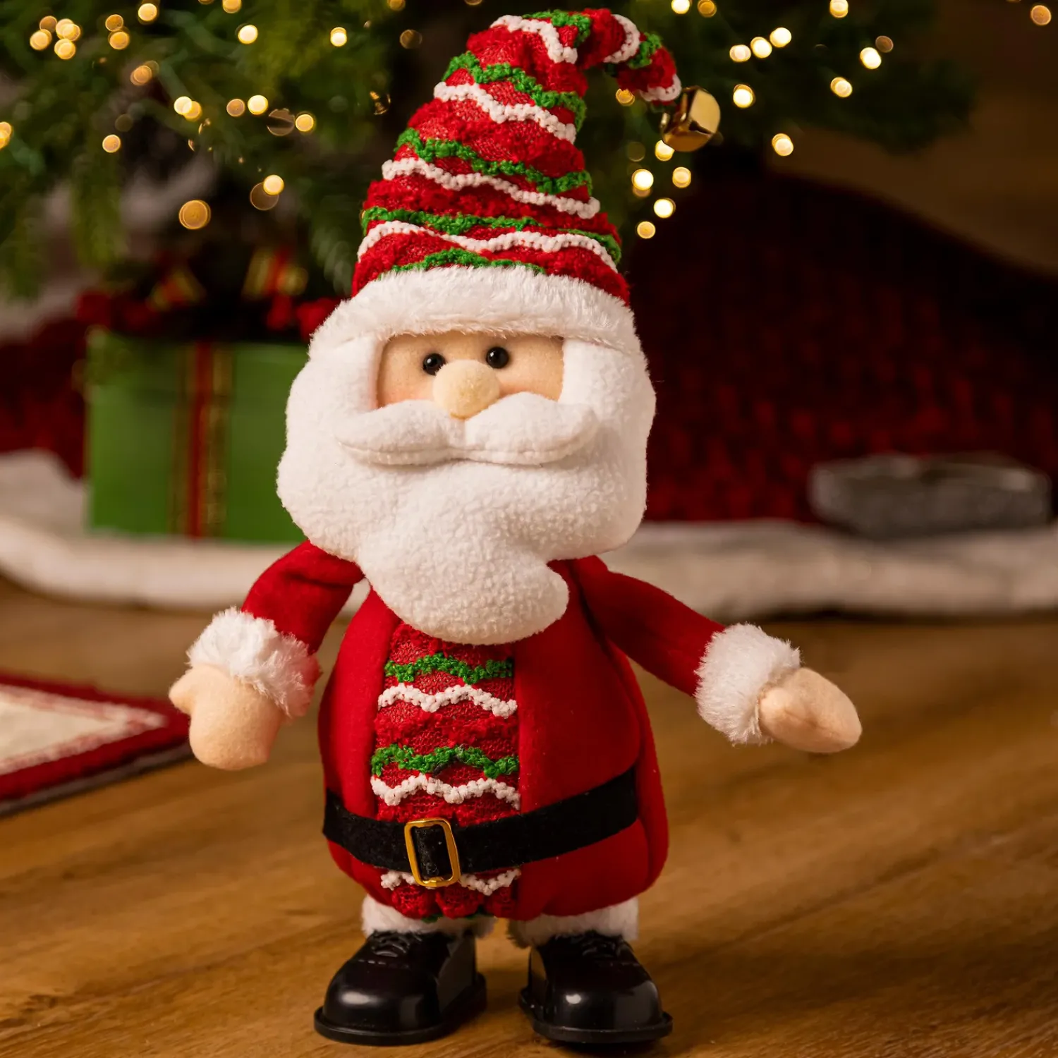 Plow & Hearth Decorative Accents>13.5" Fabric Santa Claus with Motion & Music Table Décor