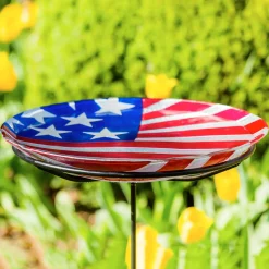 Plow & Hearth Birdbaths>18" Glass Bird Bath, American Flag