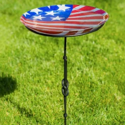 Plow & Hearth Birdbaths>18" Glass Bird Bath, American Flag