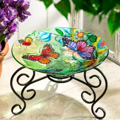 Plow & Hearth Birdbaths>18" Glass Bird Bath, Butterfly Family