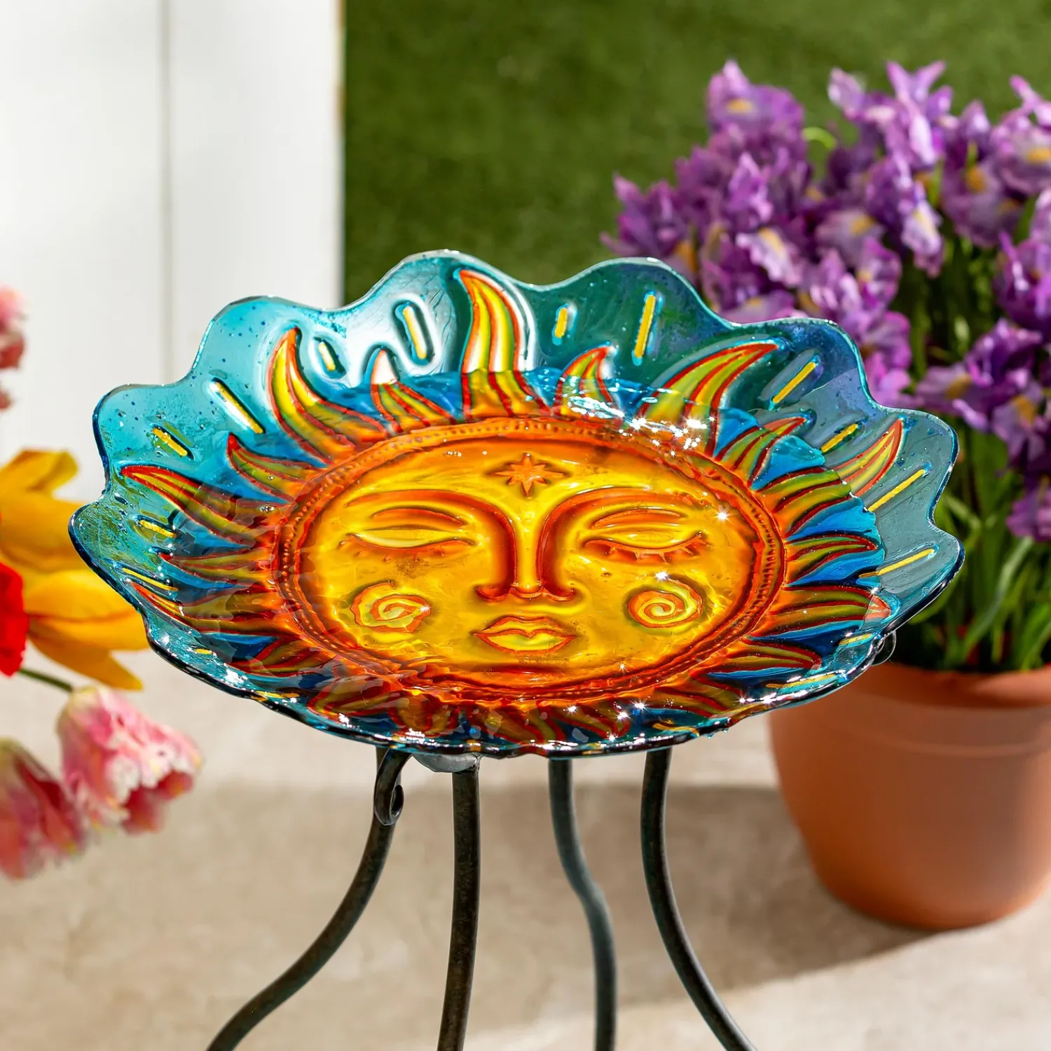 Plow & Hearth Birdbaths>18" Glass Bird Bath, Celestial Harmony
