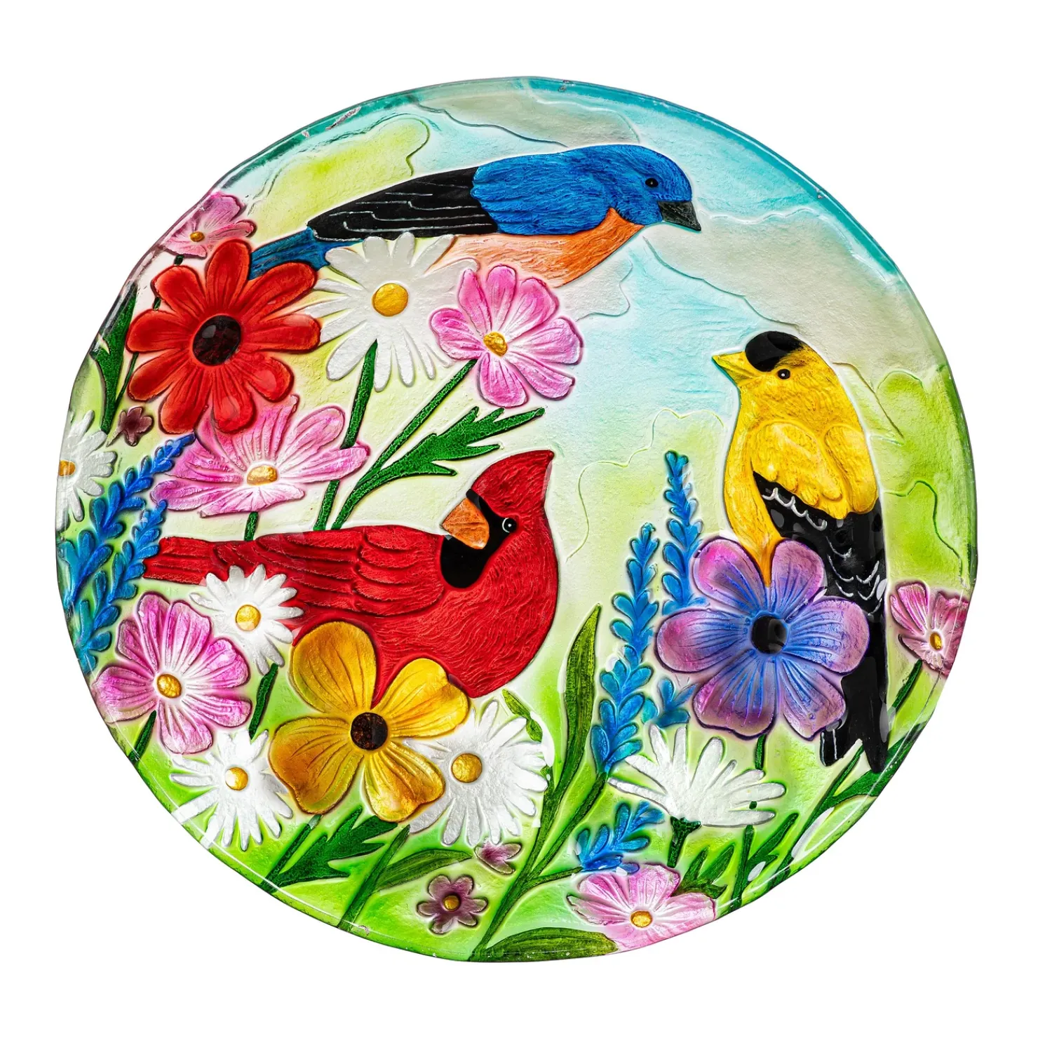 Plow & Hearth Birdbaths>18" Glass Bird Bath, Feathered Trio