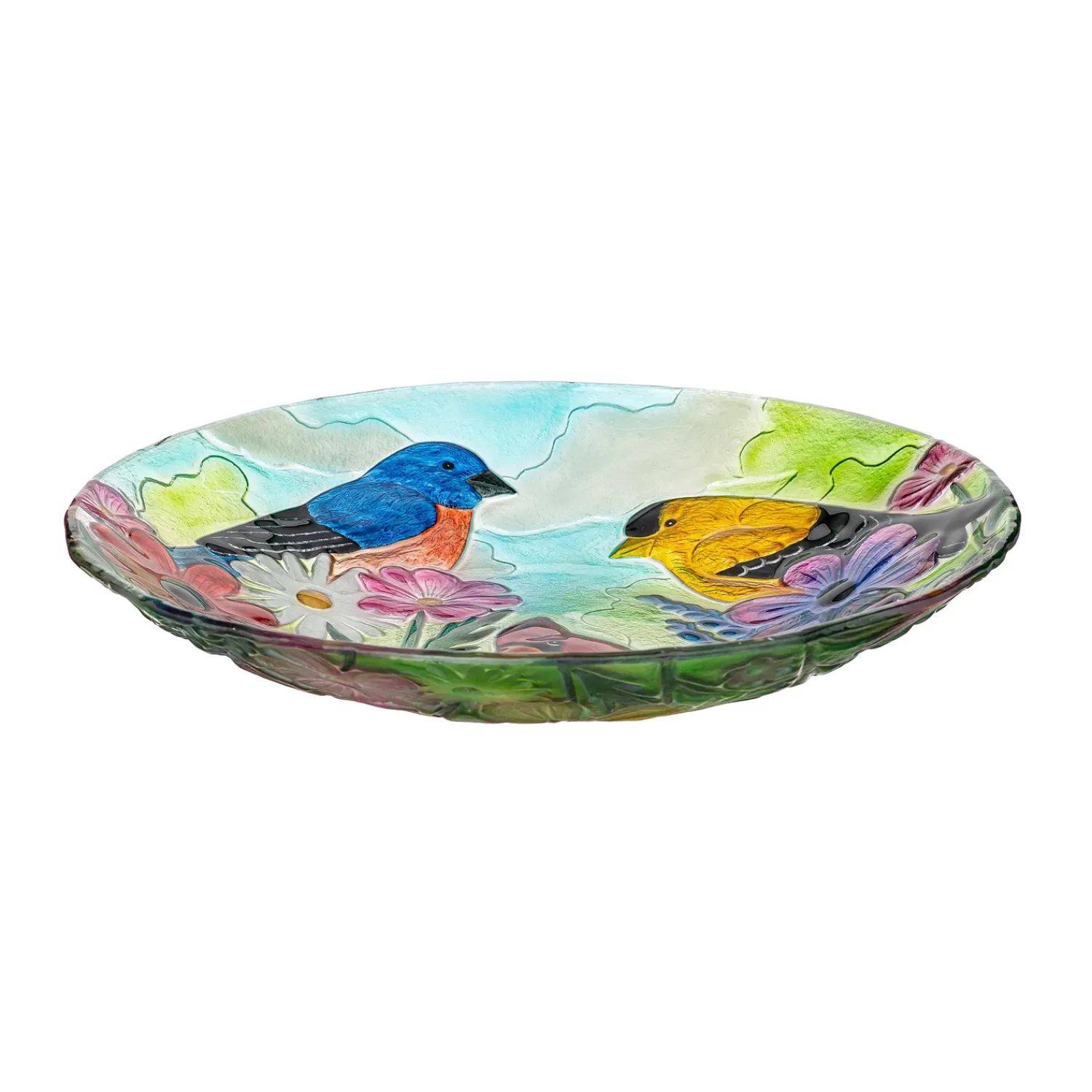 Plow & Hearth Birdbaths>18" Glass Bird Bath, Feathered Trio