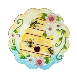 Plow & Hearth Birdbaths>18" Glass Bird Bath, Floral Beehouse