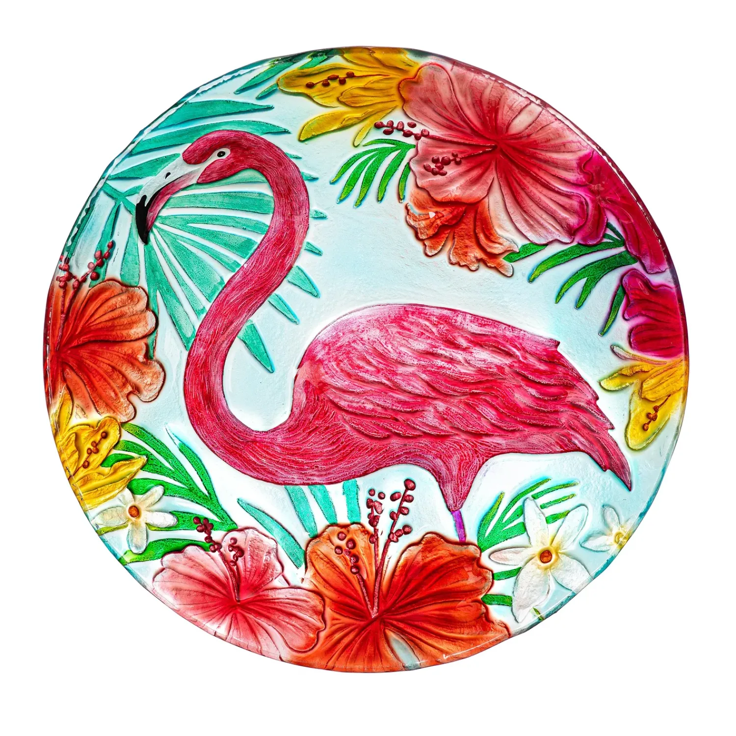 Plow & Hearth Birdbaths>18" Glass Bird Bath, Floral Flamingo